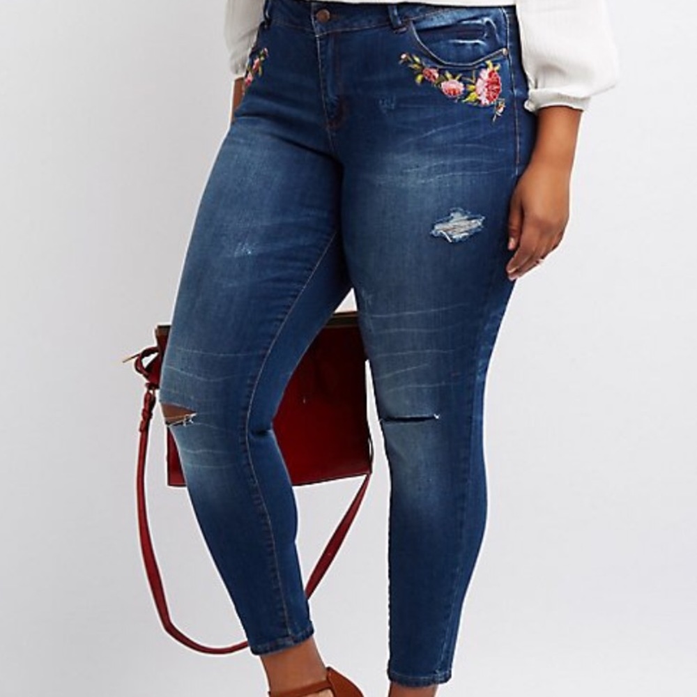 Charlotte Russe Embroidered Skinny Jeans